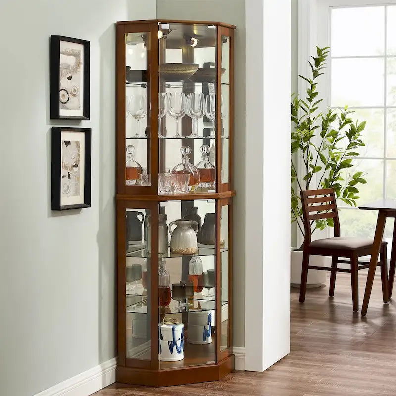 6 Shelf Corner Curio Display Cabinet with Lights