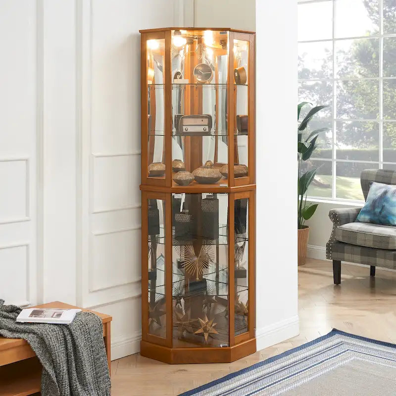 6 Shelf Corner Curio Display Cabinet with Lights