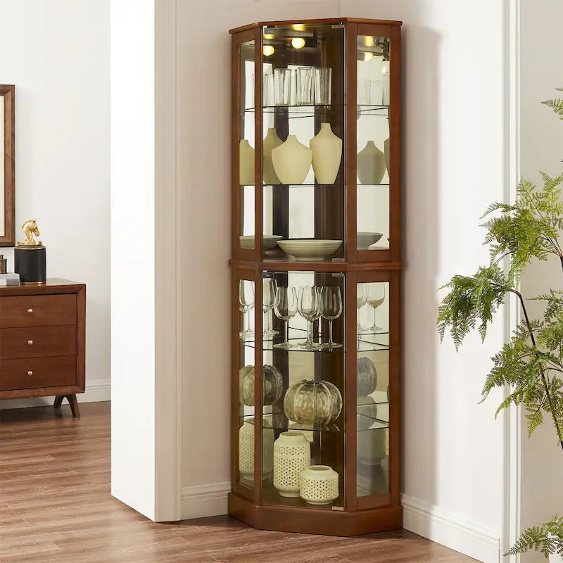 6 Shelf Corner Curio Display Cabinet with Lights