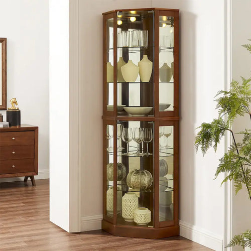 6 Shelf Corner Curio Display Cabinet with Lights