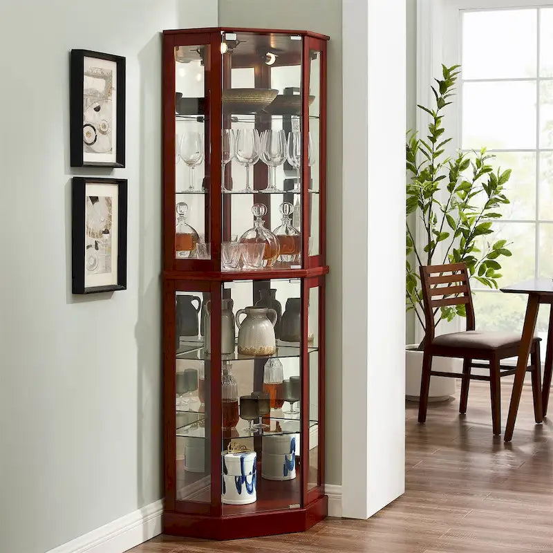 6 Shelf Corner Curio Display Cabinet with Lights
