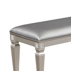 Scott 60 Inch Dining Bench, Sparkling Silver Gray Faux Leather, Wood Frame