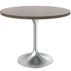 LeisureMod Verve 36 Round Dining Table with MDF Wood TableTop and Brushed Chrome Base for Kitchen & Dining Room