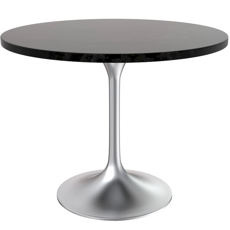 LeisureMod Verve 36 Round Dining Table with MDF Wood TableTop and Brushed Chrome Base for Kitchen & Dining Room