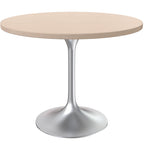 LeisureMod Verve 36 Round Dining Table with MDF Wood TableTop and Brushed Chrome Base for Kitchen & Dining Room