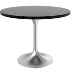 LeisureMod Verve 36 Round Dining Table with MDF Wood TableTop and Brushed Chrome Base for Kitchen & Dining Room