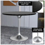 LeisureMod Verve 36 Round Dining Table with MDF Wood TableTop and Brushed Chrome Base for Kitchen & Dining Room