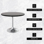 LeisureMod Verve 36 Round Dining Table with MDF Wood TableTop and Brushed Chrome Base for Kitchen & Dining Room