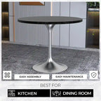 LeisureMod Verve 36 Round Dining Table with MDF Wood TableTop and Brushed Chrome Base for Kitchen & Dining Room