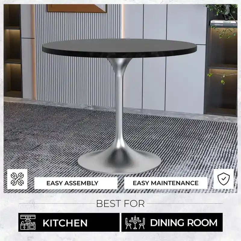 LeisureMod Verve 36 Round Dining Table with MDF Wood TableTop and Brushed Chrome Base for Kitchen & Dining Room