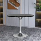 LeisureMod Verve 36 Round Dining Table with MDF Wood TableTop and Brushed Chrome Base for Kitchen & Dining Room