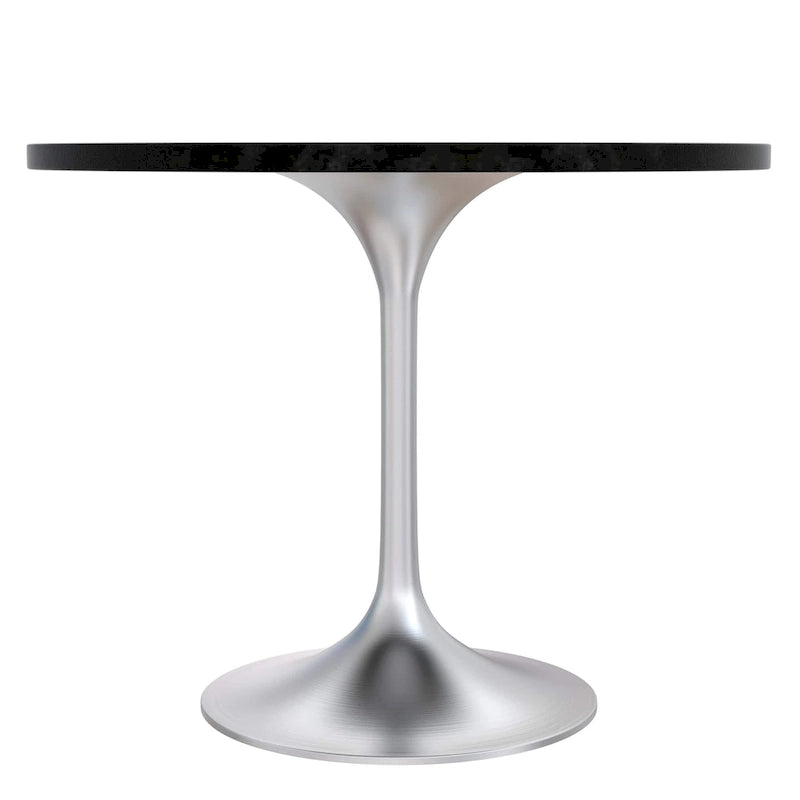 LeisureMod Verve 36 Round Dining Table with MDF Wood TableTop and Brushed Chrome Base for Kitchen & Dining Room