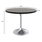 LeisureMod Verve 36 Round Dining Table with MDF Wood TableTop and Brushed Chrome Base for Kitchen & Dining Room