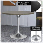 LeisureMod Verve 36 Round Dining Table with MDF Wood TableTop and Brushed Chrome Base for Kitchen & Dining Room