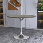 LeisureMod Verve 36 Round Dining Table with MDF Wood TableTop and Brushed Chrome Base for Kitchen & Dining Room