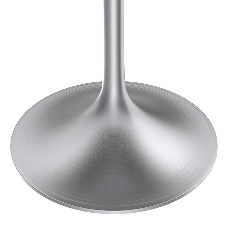 LeisureMod Verve 36 Round Dining Table with MDF Wood TableTop and Brushed Chrome Base for Kitchen & Dining Room