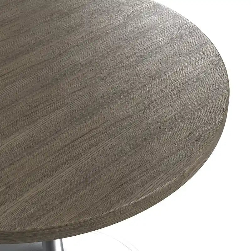 LeisureMod Verve 36 Round Dining Table with MDF Wood TableTop and Brushed Chrome Base for Kitchen & Dining Room