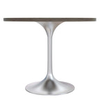 LeisureMod Verve 36 Round Dining Table with MDF Wood TableTop and Brushed Chrome Base for Kitchen & Dining Room