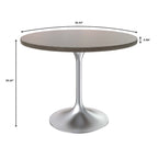 LeisureMod Verve 36 Round Dining Table with MDF Wood TableTop and Brushed Chrome Base for Kitchen & Dining Room