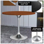 LeisureMod Verve 36 Round Dining Table with MDF Wood TableTop and Brushed Chrome Base for Kitchen & Dining Room