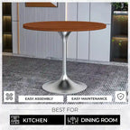 LeisureMod Verve 36 Round Dining Table with MDF Wood TableTop and Brushed Chrome Base for Kitchen & Dining Room
