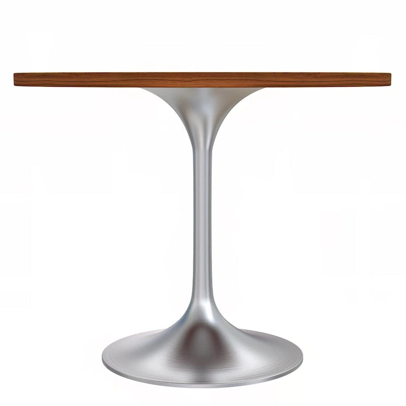 LeisureMod Verve 36 Round Dining Table with MDF Wood TableTop and Brushed Chrome Base for Kitchen & Dining Room