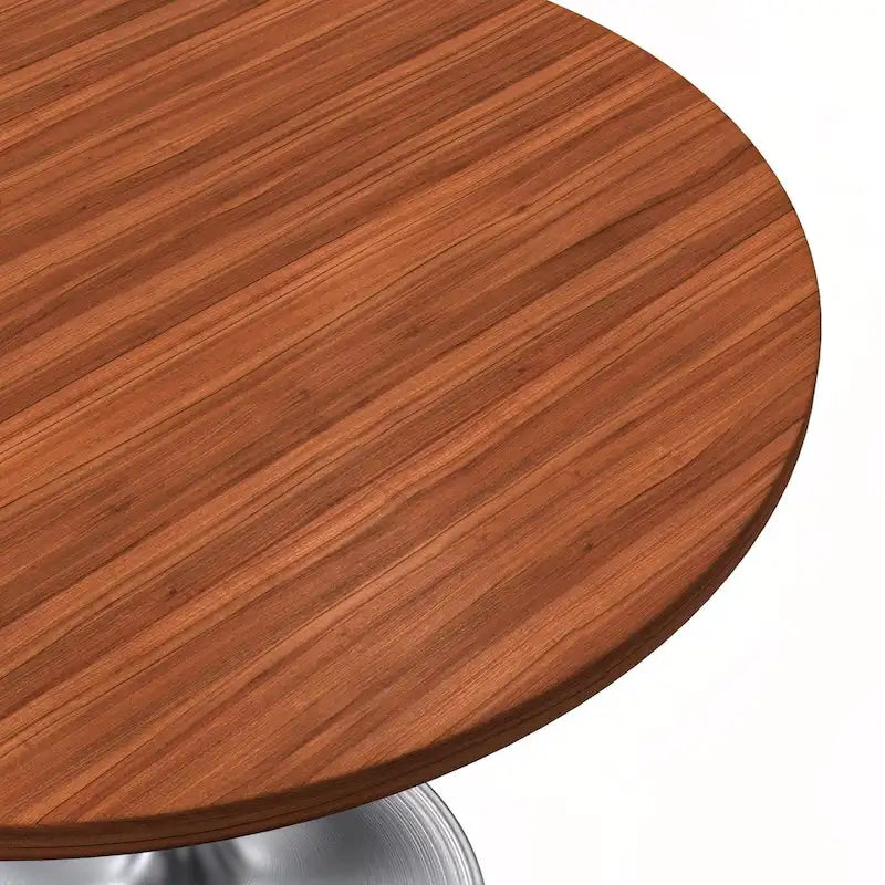 LeisureMod Verve 36 Round Dining Table with MDF Wood TableTop and Brushed Chrome Base for Kitchen & Dining Room