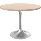 LeisureMod Verve 36 Round Dining Table with MDF Wood TableTop and Brushed Chrome Base for Kitchen & Dining Room
