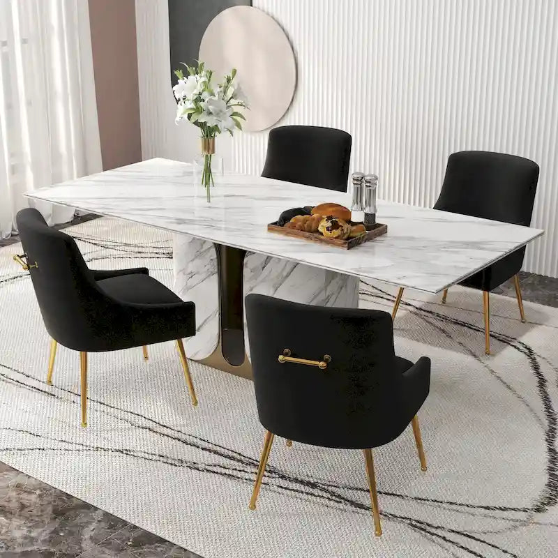 SEYNAR Velvet Upholstered Dining Chair Set of 4, Modern Glam Armless Side Chair