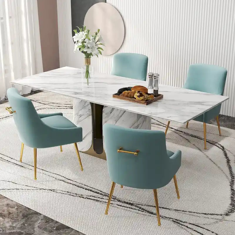 SEYNAR Velvet Upholstered Dining Chair Set of 4, Modern Glam Armless Side Chair