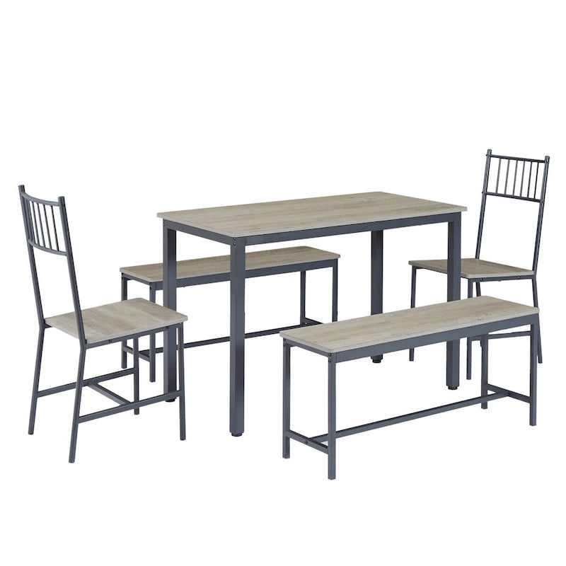 5 Pcs Dining Table Set, Barstool Dining Table with 2 Benches 2 Chairs