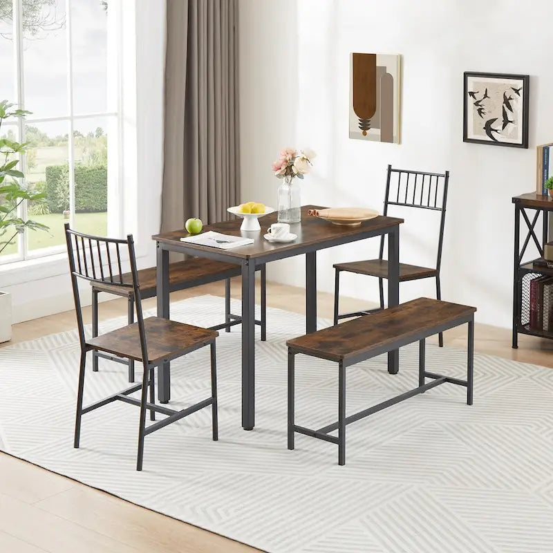 5 Pcs Dining Table Set, Barstool Dining Table with 2 Benches 2 Chairs