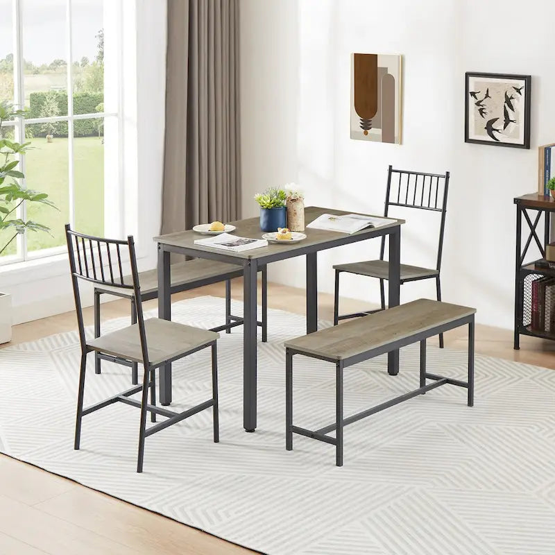 5 Pcs Dining Table Set, Barstool Dining Table with 2 Benches 2 Chairs