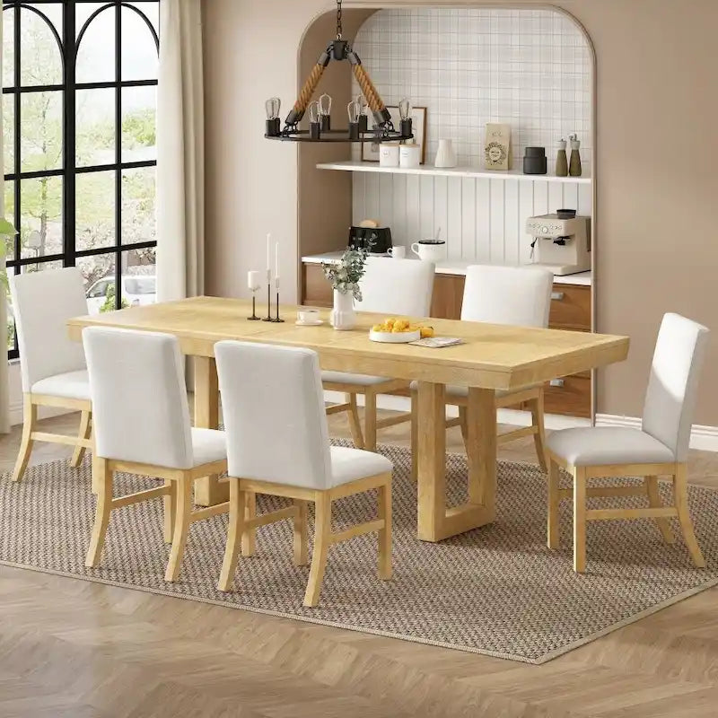 Traditional 7-Piece 72 Wood Extendable Dining Table Set