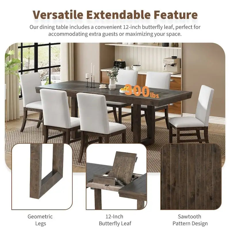 Traditional 7-Piece 72 Wood Extendable Dining Table Set