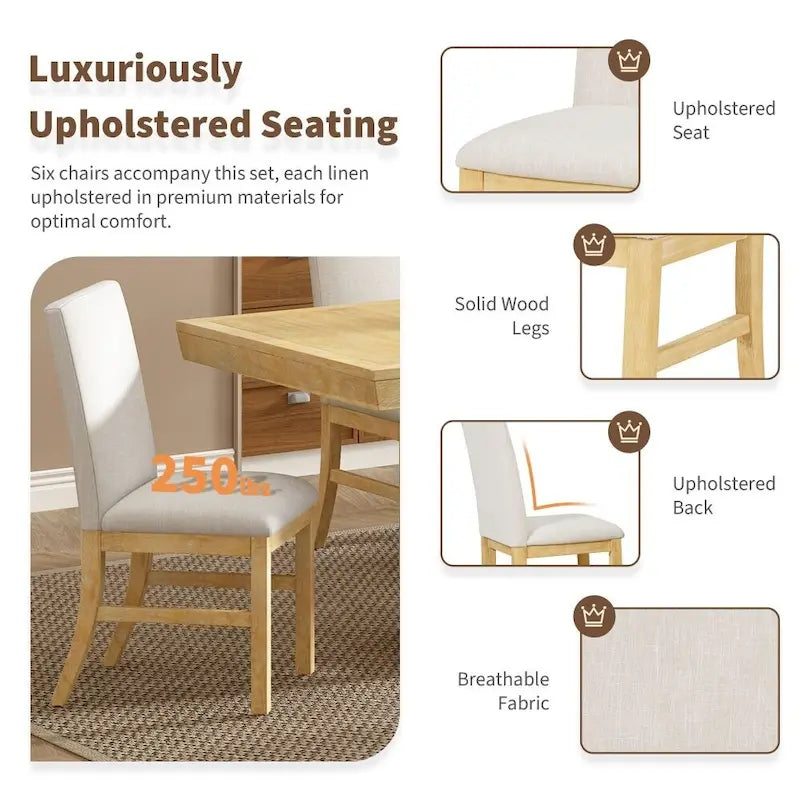 Traditional 7-Piece 72 Wood Extendable Dining Table Set