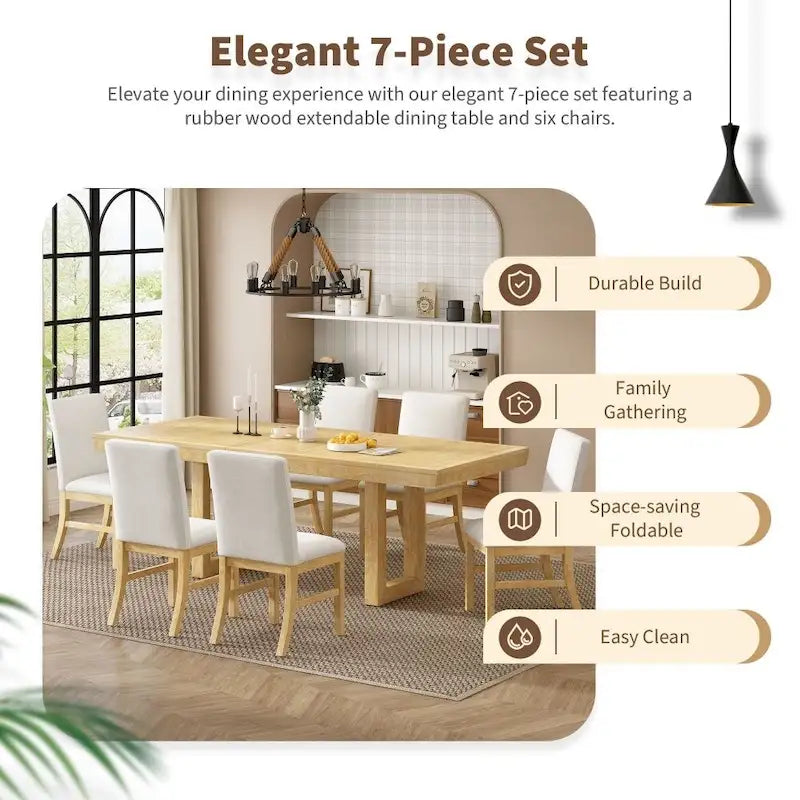 Traditional 7-Piece 72 Wood Extendable Dining Table Set
