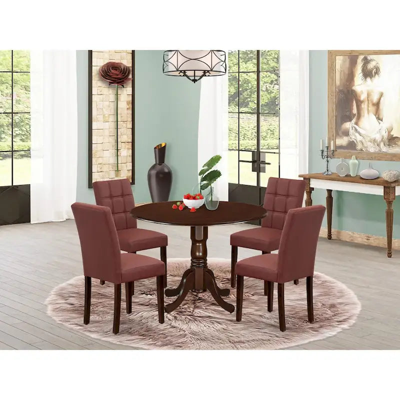 East West Furniture Dining Table Set Contains a Round Dining Table and Chairs, Mahogany (Pieces Options)