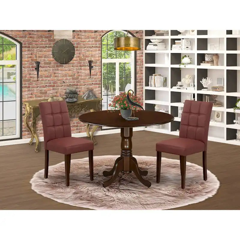East West Furniture Dining Table Set Contains a Round Dining Table and Chairs, Mahogany (Pieces Options)