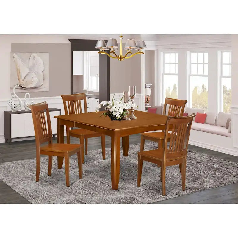 East West Furniture Table Set Includes a Square Dining Table with Butterfly Leaf and Dining Chairs (Chair Seat Type Options)