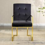 Modern Velvet Dining Arm Chair Set of 1, Tufted Design and Gold Finish Stainless Base