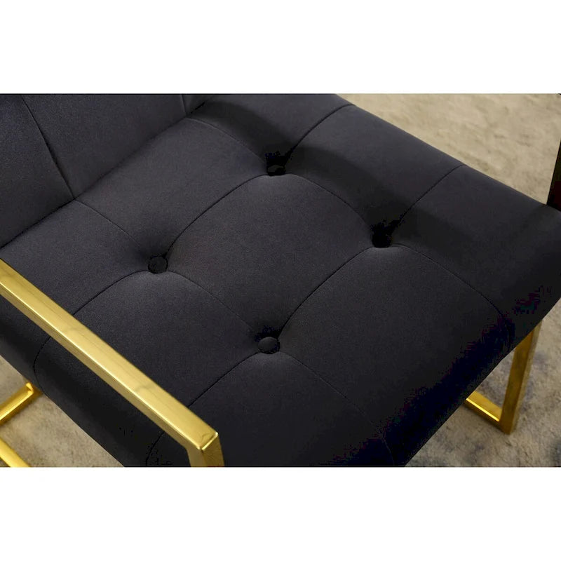 Modern Velvet Dining Arm Chair Set of 1, Tufted Design and Gold Finish Stainless Base