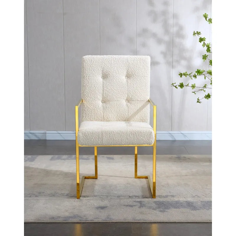 Modern Velvet Dining Arm Chair Set of 1, Tufted Design and Gold Finish Stainless Base
