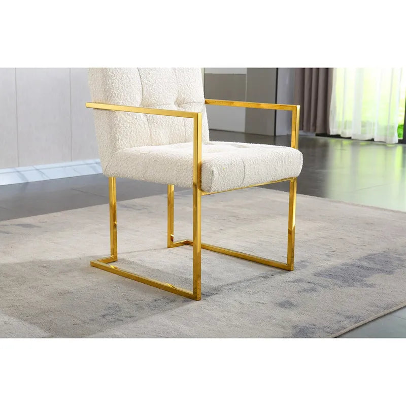 Modern Velvet Dining Arm Chair Set of 1, Tufted Design and Gold Finish Stainless Base