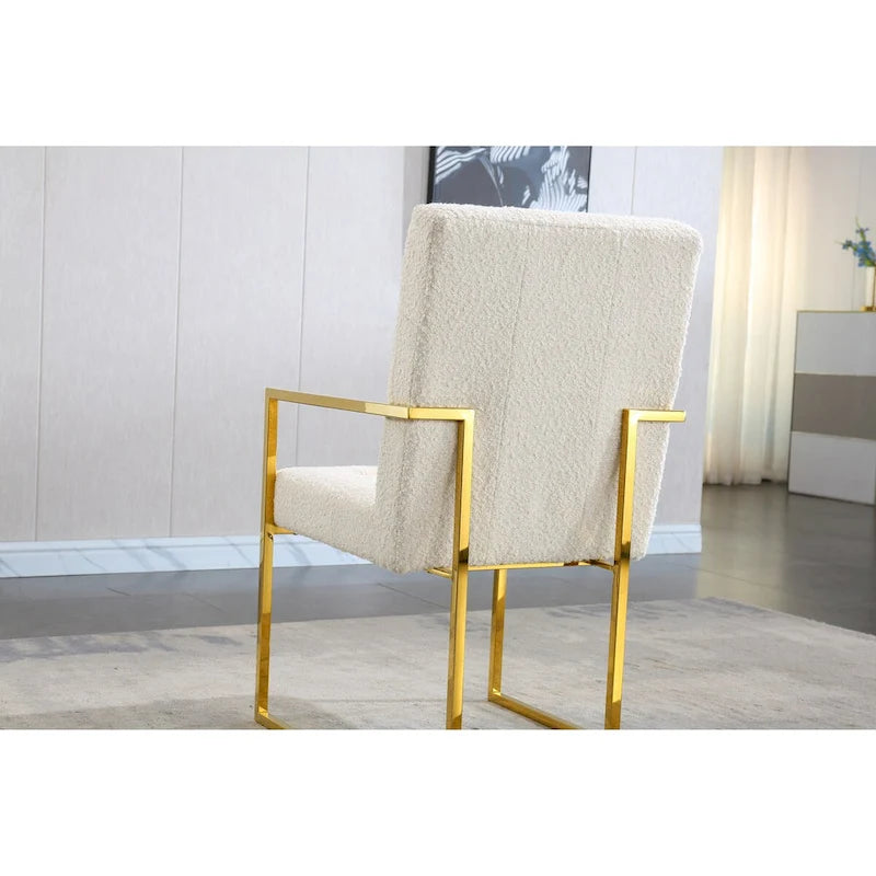 Modern Velvet Dining Arm Chair Set of 1, Tufted Design and Gold Finish Stainless Base