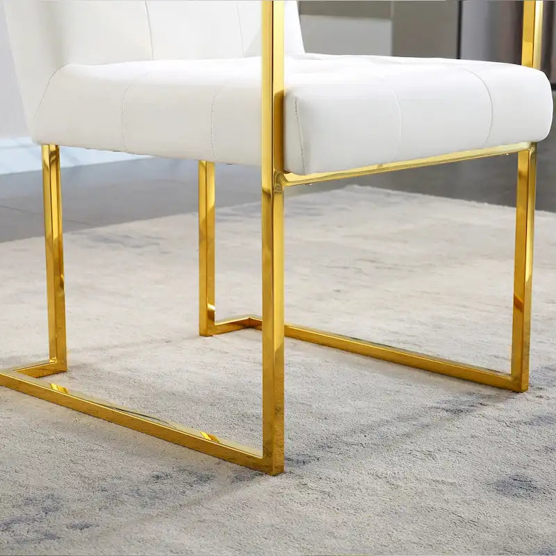 Modern Velvet Dining Arm Chair Set of 1, Tufted Design and Gold Finish Stainless Base