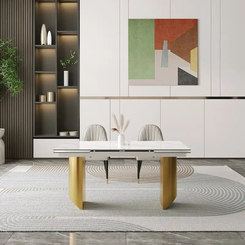 9 - Piece 94.48 Extendable Sintered Stone Dining Table with 8 Chairs Dining Set