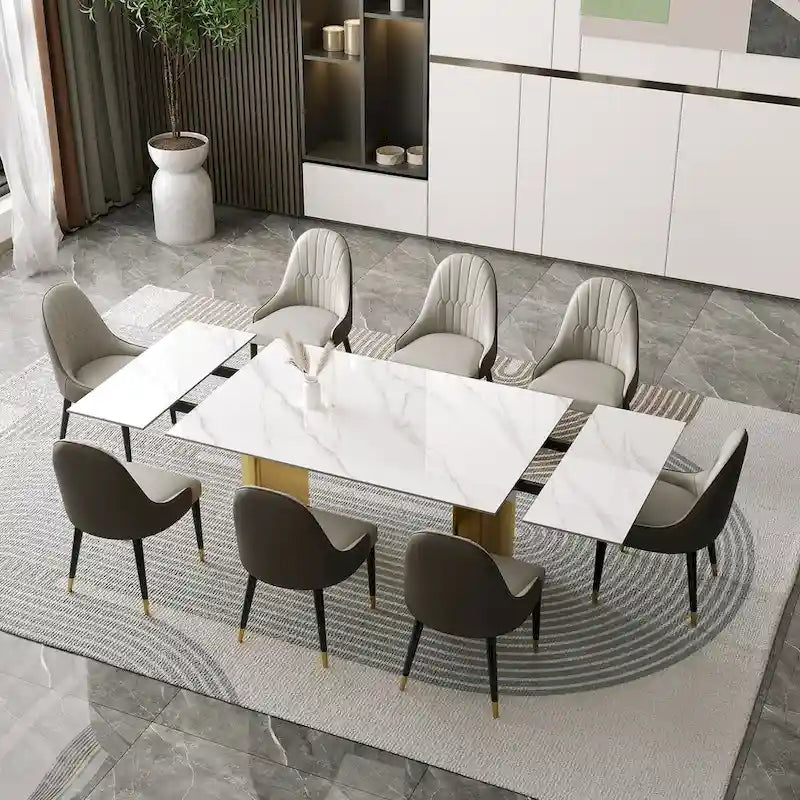 9 - Piece 94.48 Extendable Sintered Stone Dining Table with 8 Chairs Dining Set