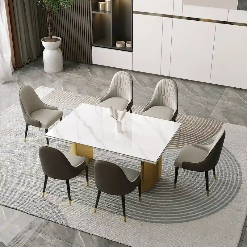 9 - Piece 94.48 Extendable Sintered Stone Dining Table with 8 Chairs Dining Set