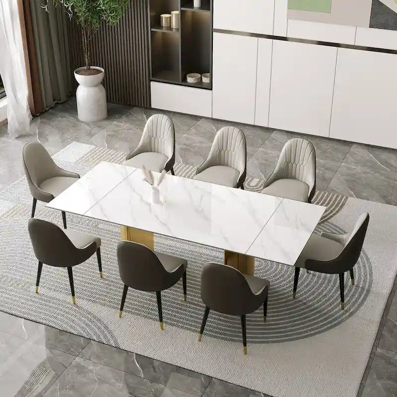 9 - Piece 94.48 Extendable Sintered Stone Dining Table with 8 Chairs Dining Set